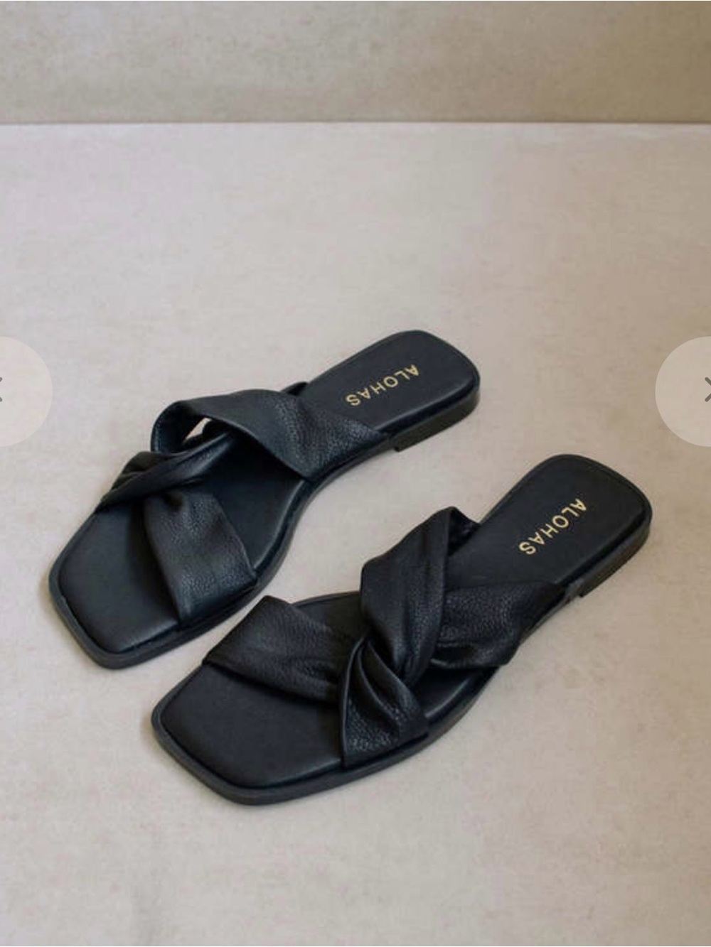 ALOHAS Nomad Black Leather Twisted Strap Slide Sandals for Women